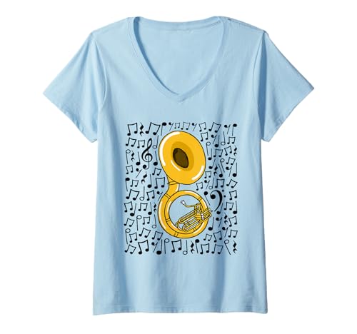 Damen Sousaphon-Musiknoten T-Shirt mit V-Ausschnitt Damen Sousaphon-Musiknoten T-Shirt mit V-Ausschnitt von Sousaphone Teacher Music Notation By DoodleRob