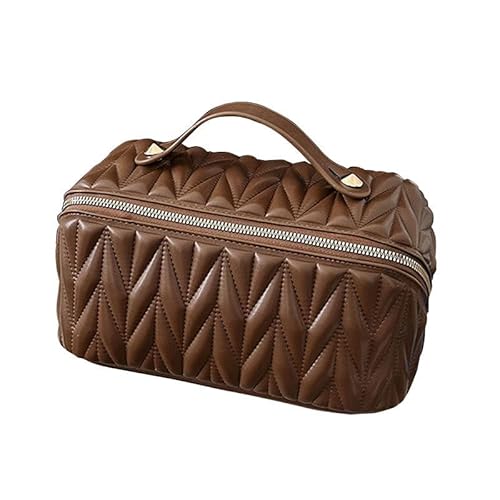Soushop Kosmetiktasche mit großem Fassungsvermögen für Damen, tragbar, wasserdicht, PU-Leder, Make-up-Tasche, offen, flach, Make-up-Organizer mit transparenter Trennwand und Griff, Beige, Braun Soushop Kosmetiktasche mit großem Fassungsvermögen für Damen, tragbar, wasserdicht, PU-Leder, Make-up-Tasche, offen, flach, Make-up-Organizer mit transparenter Trennwand und Griff, Beige, Braun von Soushop