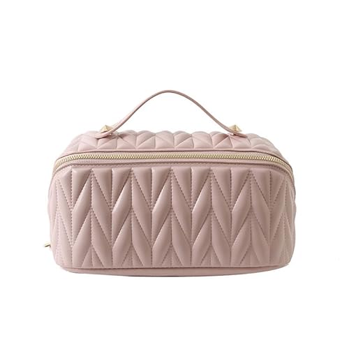 Soushop Kosmetiktasche mit großem Fassungsvermögen für Damen, tragbar, wasserdicht, PU-Leder, Make-up-Tasche, offen, flach, Make-up-Organizer mit transparenter Trennwand und Griff, Beige, Pink Soushop Kosmetiktasche mit großem Fassungsvermögen für Damen, tragbar, wasserdicht, PU-Leder, Make-up-Tasche, offen, flach, Make-up-Organizer mit transparenter Trennwand und Griff, Beige, Pink von Soushop