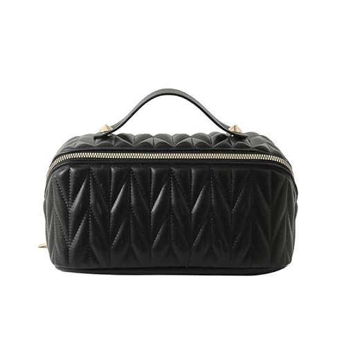 Soushop Kosmetiktasche mit großem Fassungsvermögen für Damen, tragbar, wasserdicht, PU-Leder, Make-up-Tasche, offen, flach, Make-up-Organizer mit transparenter Trennwand und Griff, Beige, Schwarz Soushop Kosmetiktasche mit großem Fassungsvermögen für Damen, tragbar, wasserdicht, PU-Leder, Make-up-Tasche, offen, flach, Make-up-Organizer mit transparenter Trennwand und Griff, Beige, Schwarz von Soushop