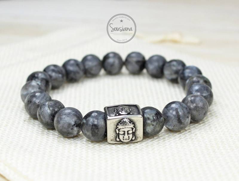 Armband Edelstein Herren Labradorit Männer Buddha Edelstahl von Sousiana