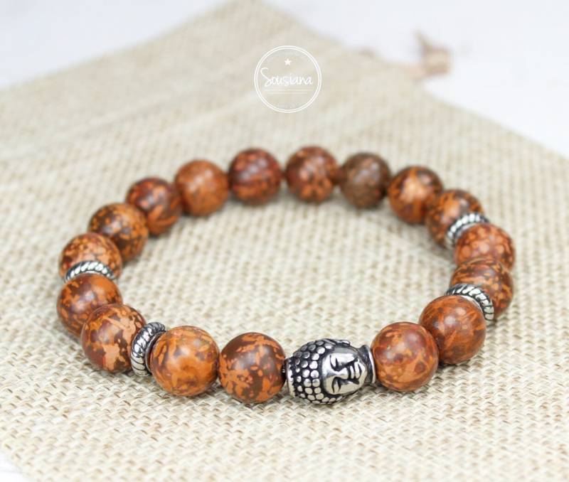 Armband Edelstein Herren Starbust Jaspis Männer Buddha Edelstahl Vintage Braun von Sousiana