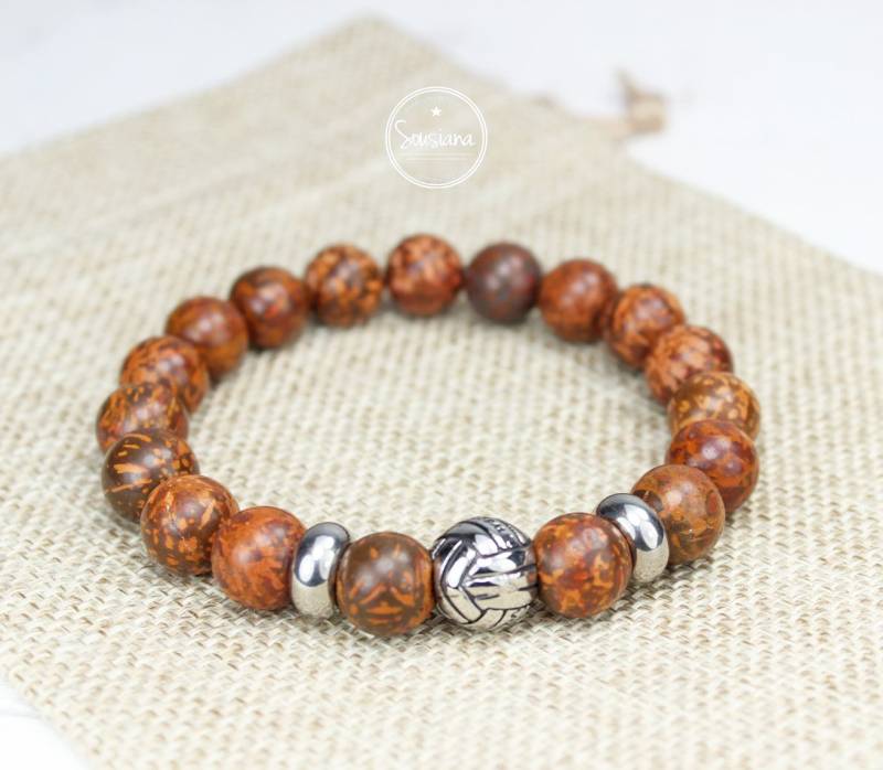 Armband Edelstein Herren Starbust Jaspis Männer Volleyball Edelstahl Vintage Braun von Sousiana