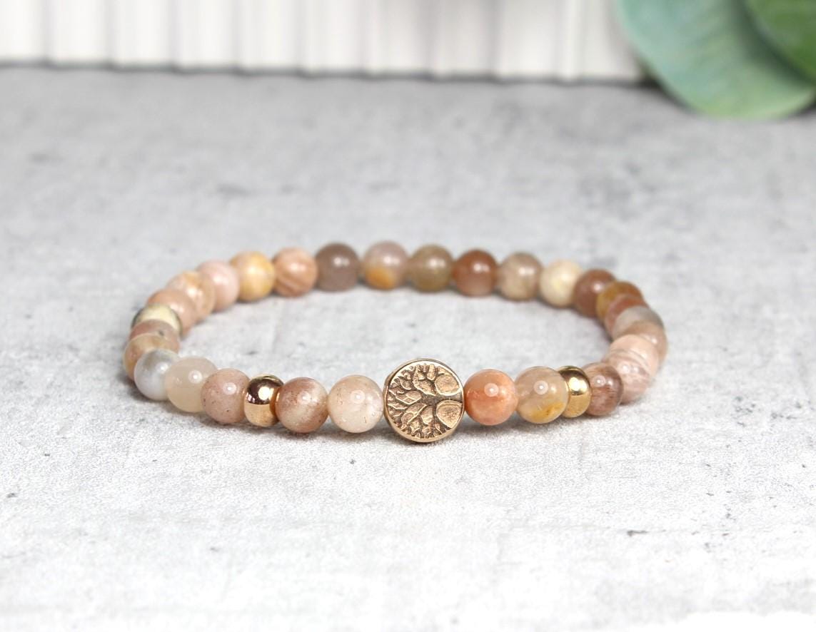 Armband Sonnenstein Edelsteine Rosegold Lebensbaum Stretcharmband von Sousiana