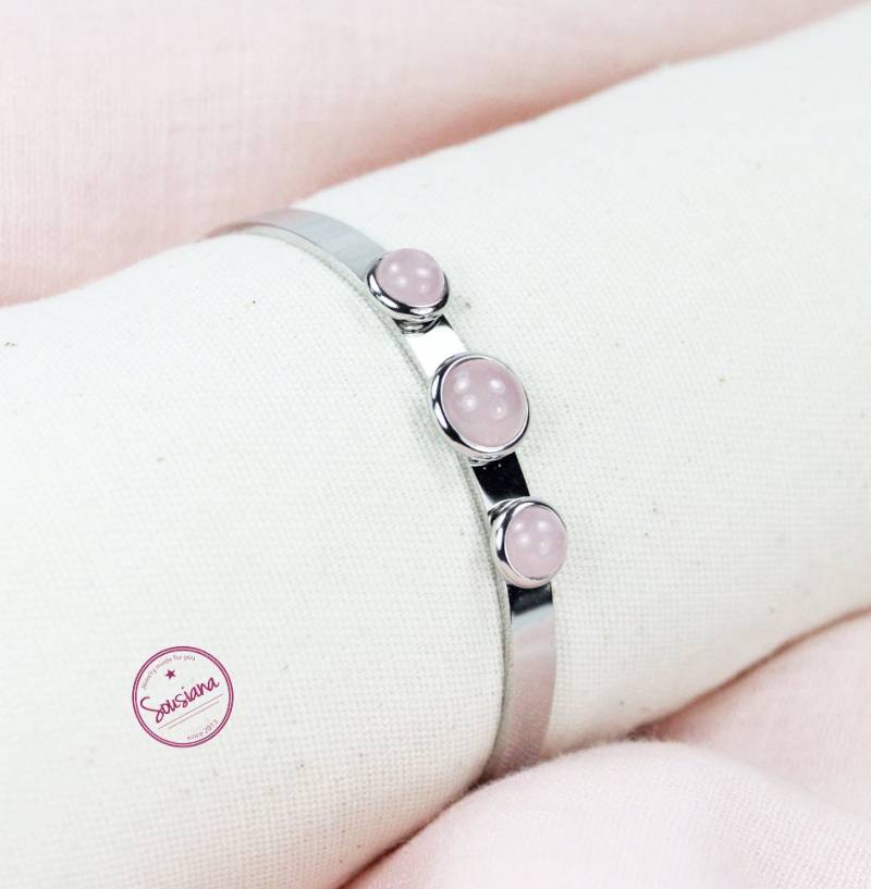 Armreif Edelstahl Rosenquarz Edelstein Armspange Offen von Sousiana