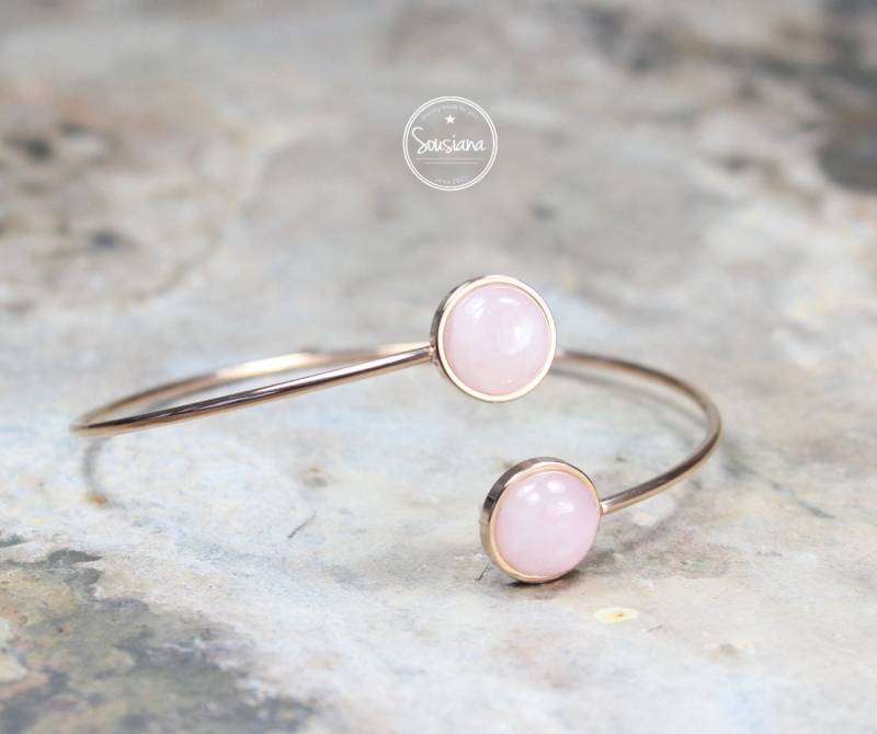 Armreif Rosenquarz Rosegold Edelstein Armspange Edelstahl Filigran, Steine 10 Mm von Sousiana