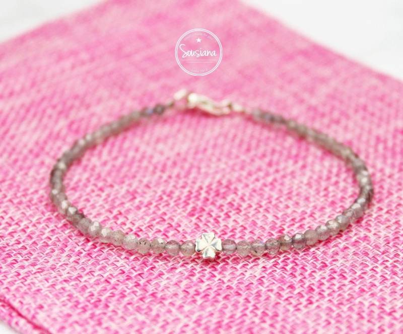 Edelsteinarmband Labradorit 925 Sterling Silber Kleeblatt Glücksarmband von Sousiana