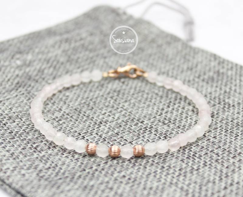Edelsteinarmband Rosenquarz 925 Sterling Silber Rosegold von Sousiana
