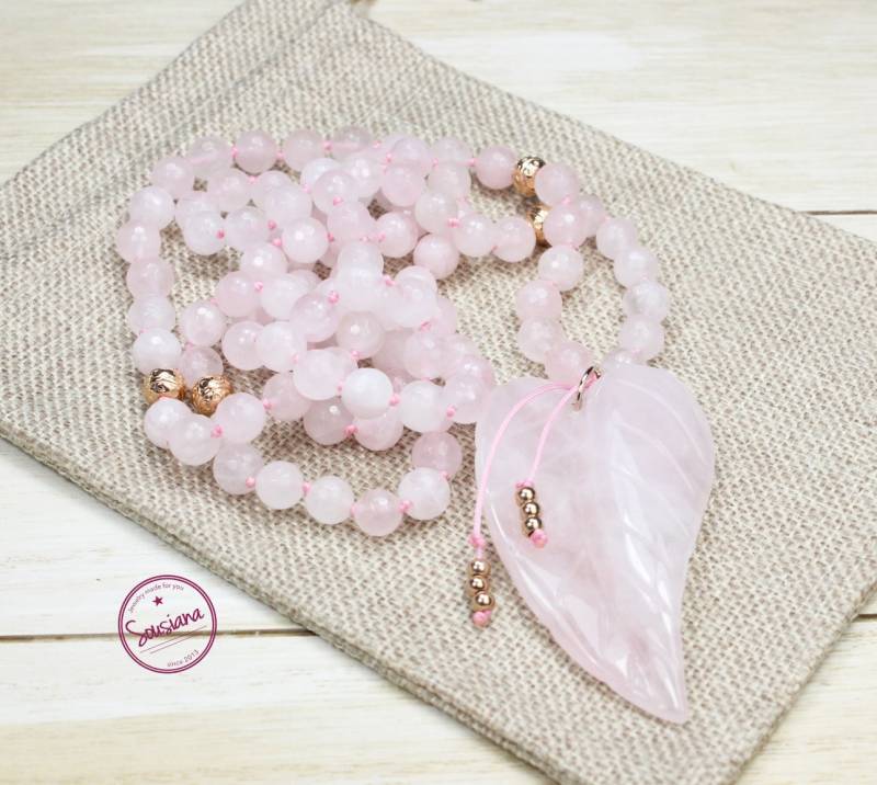 Mala Rosenquarz Rosegold Edelsteinmala Gebetskette 108 Perlen von Sousiana