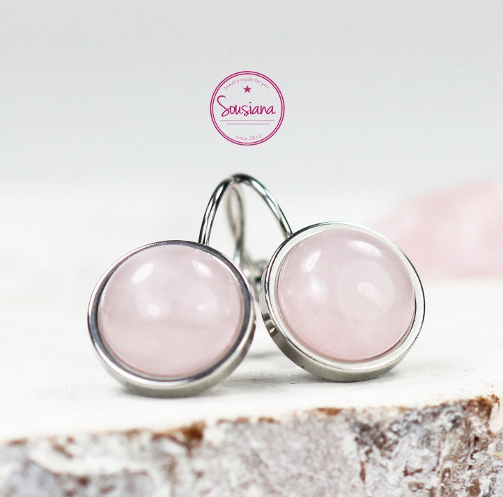 Ohrbrisuren Rosenquarz Edelstahl Silber Ohrringe Brautschmuck Edelsteinohrringe von Sousiana