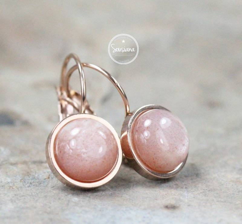 Ohrbrisuren Sonnenstein Edelstahl Rosegold Ohrringe Brautschmuck Edelsteinohrringe Ohrhänger von Sousiana