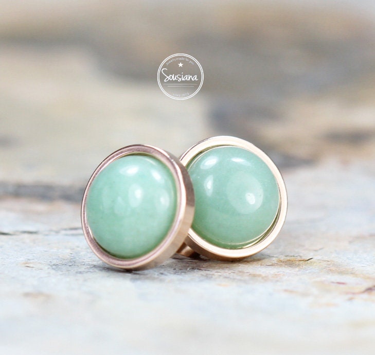 Ohrstecker Aventurin 10 Mm Rosegold Edelstahl Ohrringe Brautschmuck Edelsteinohrringe von Sousiana