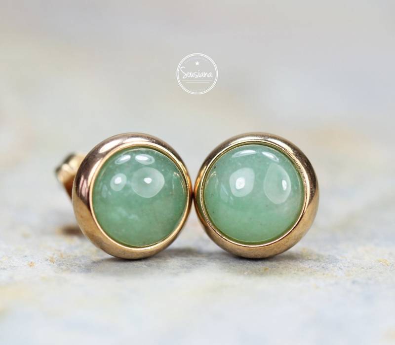 Ohrstecker Aventurin 8 Mm Rosegold Edelstahl Ohrringe Brautschmuck Edelsteinohrringe von Sousiana