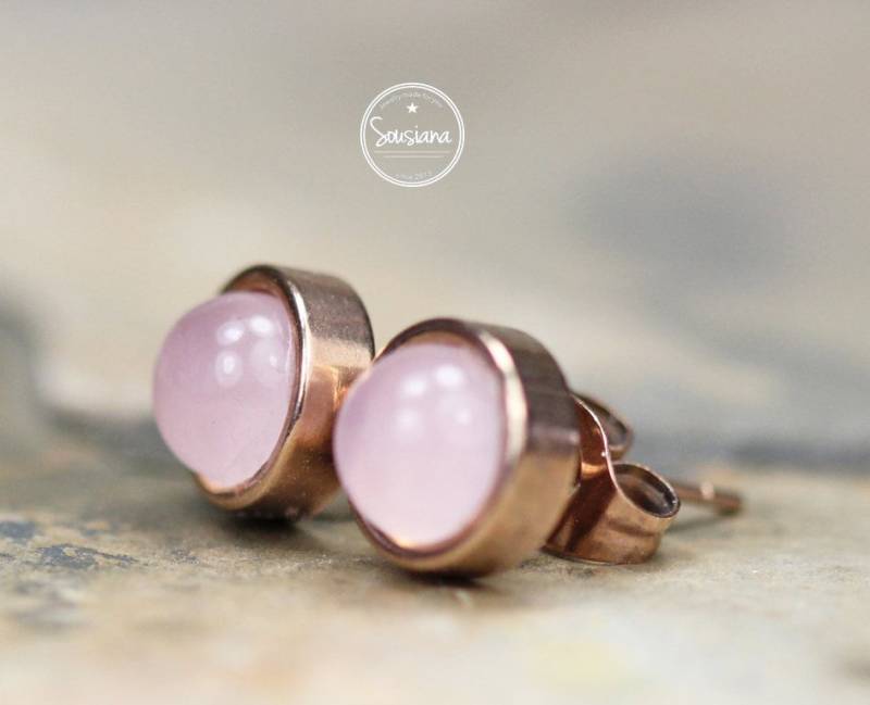 Ohrstecker Rosenquarz 6 Mm Edelstahl Rosegold Geschenk Brautjungfer Brautschmuck Hochzeit von Sousiana
