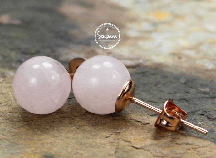 Ohrstecker Rosenquarz Kugel 8 Mm Rosegold Edelstahl Ohrringe Brautschmuck Edelsteinohrringe von Sousiana
