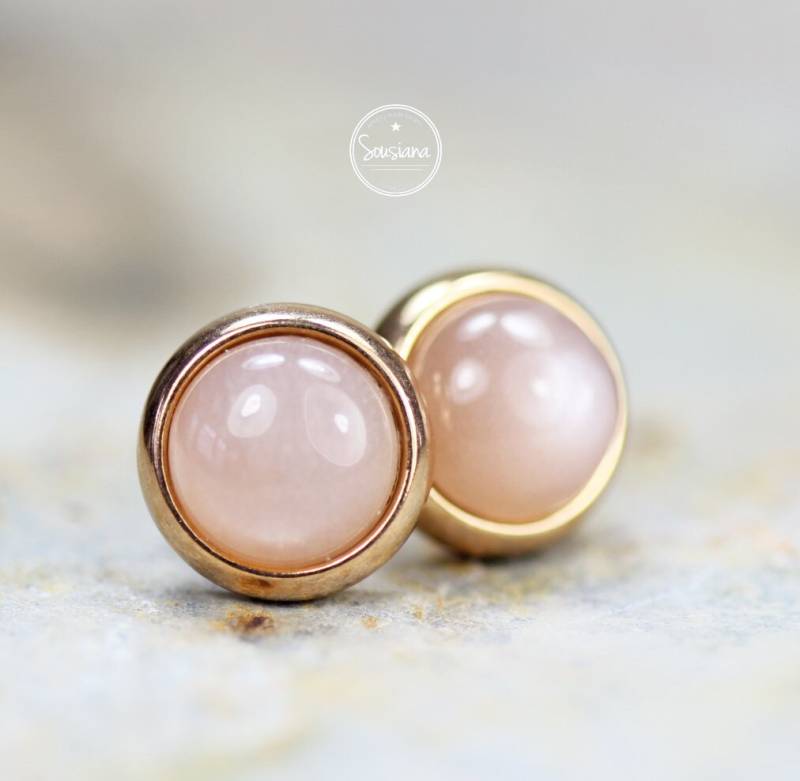 Ohrstecker Sonnenstein 8 Mm Rosegold Edelstahl Ohrringe Brautschmuck Edelsteinohrringe von Sousiana