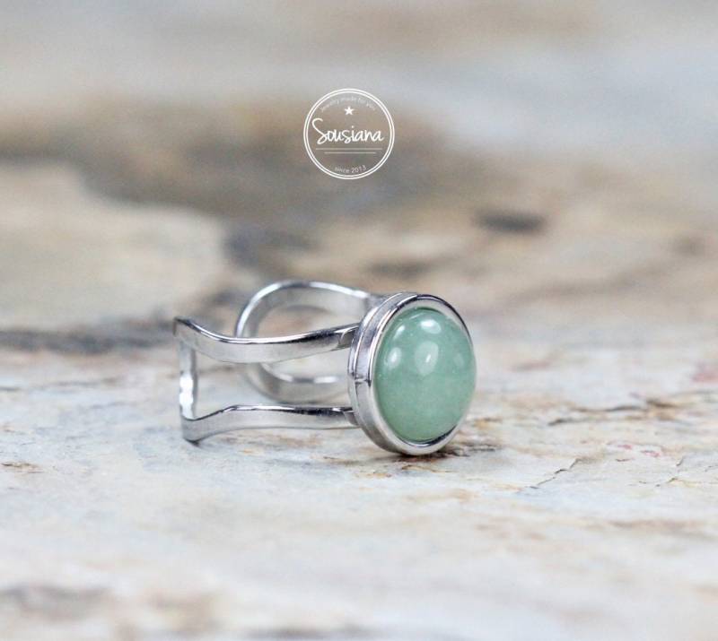 Ring Aventurin Edelstahl Offen Edelsteinring Verstellbarer von Sousiana