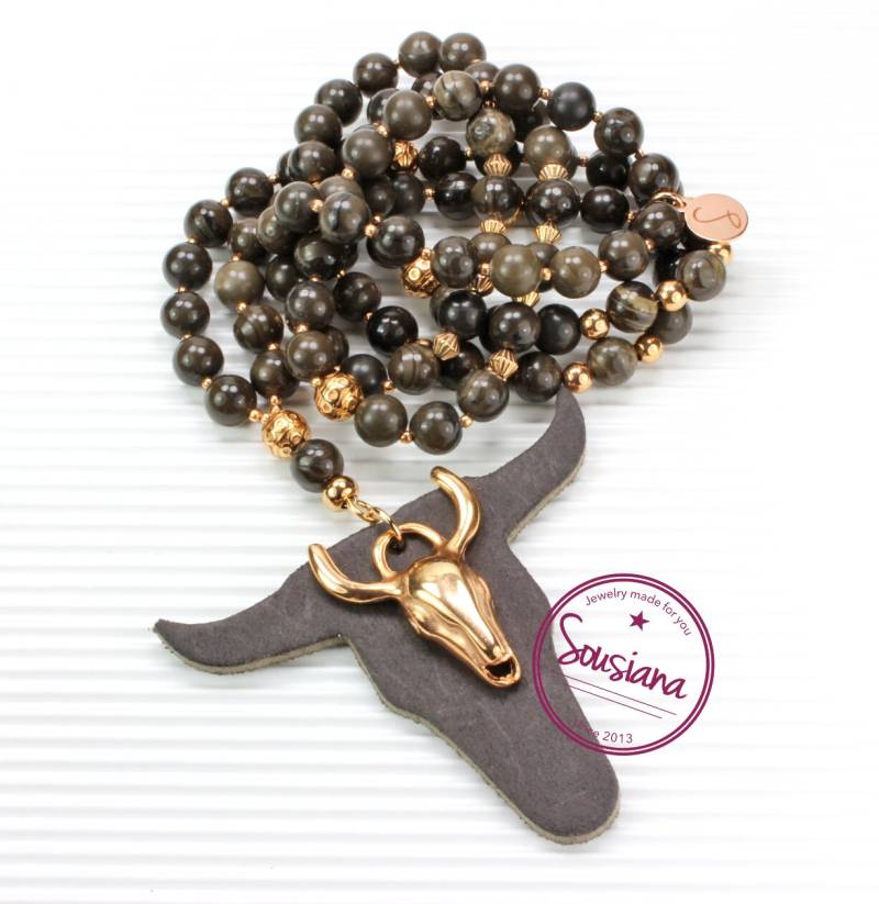 Y-Kette Edelsteine Kaffeejaspis Edelsteinkette von Sousiana