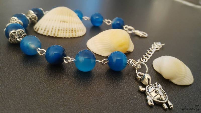 Armband Aus Blauem Stein, Schildkröte Anhänger, Antik Silber. Geschenk Für Sie, Handgefertigt von SoutacheWorldShop