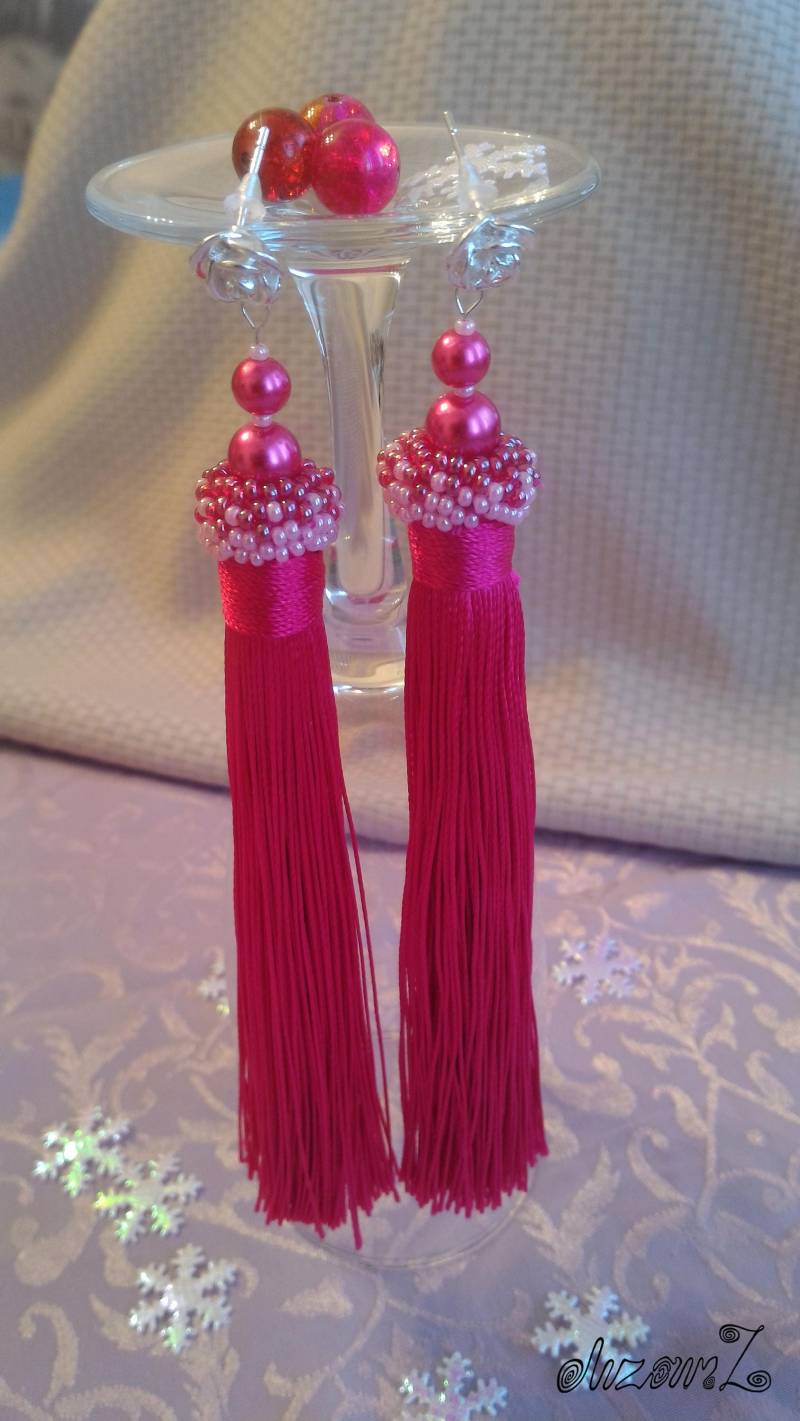 Himbeer Ohrringe Mit Langen Quasten, Hell Und Schön, Rosa Soutache Ohrringe. Bestes Unvergessliches Geschenk Für Sie von SoutacheWorldShop