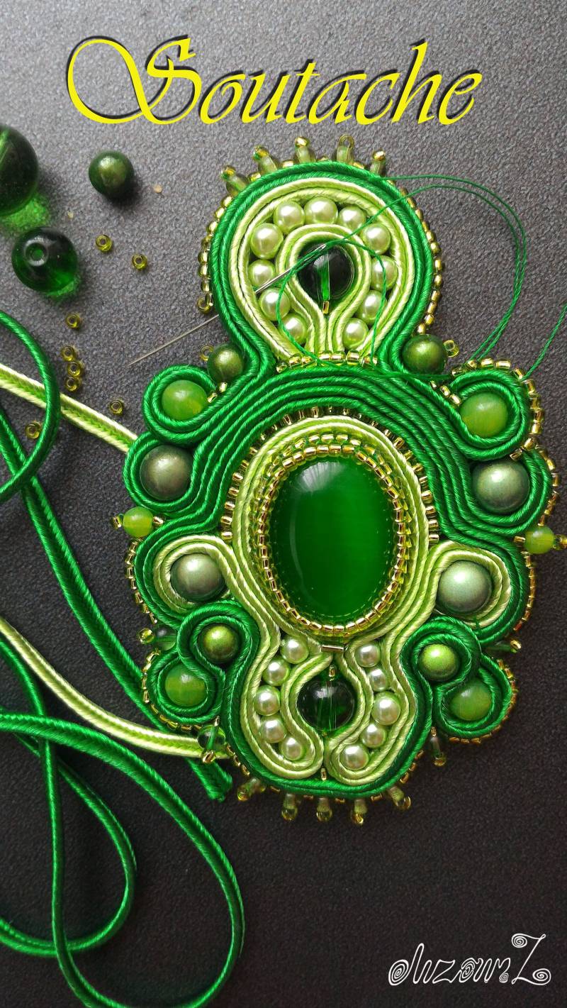 Soutache-Barrette "Smaragd", Grünes Katzenauge Aus Stein, Glasperlen Soutache-Barrette "Smaragd", Grünes Katzenauge Aus Stein, Glasperlen von SoutacheWorldShop