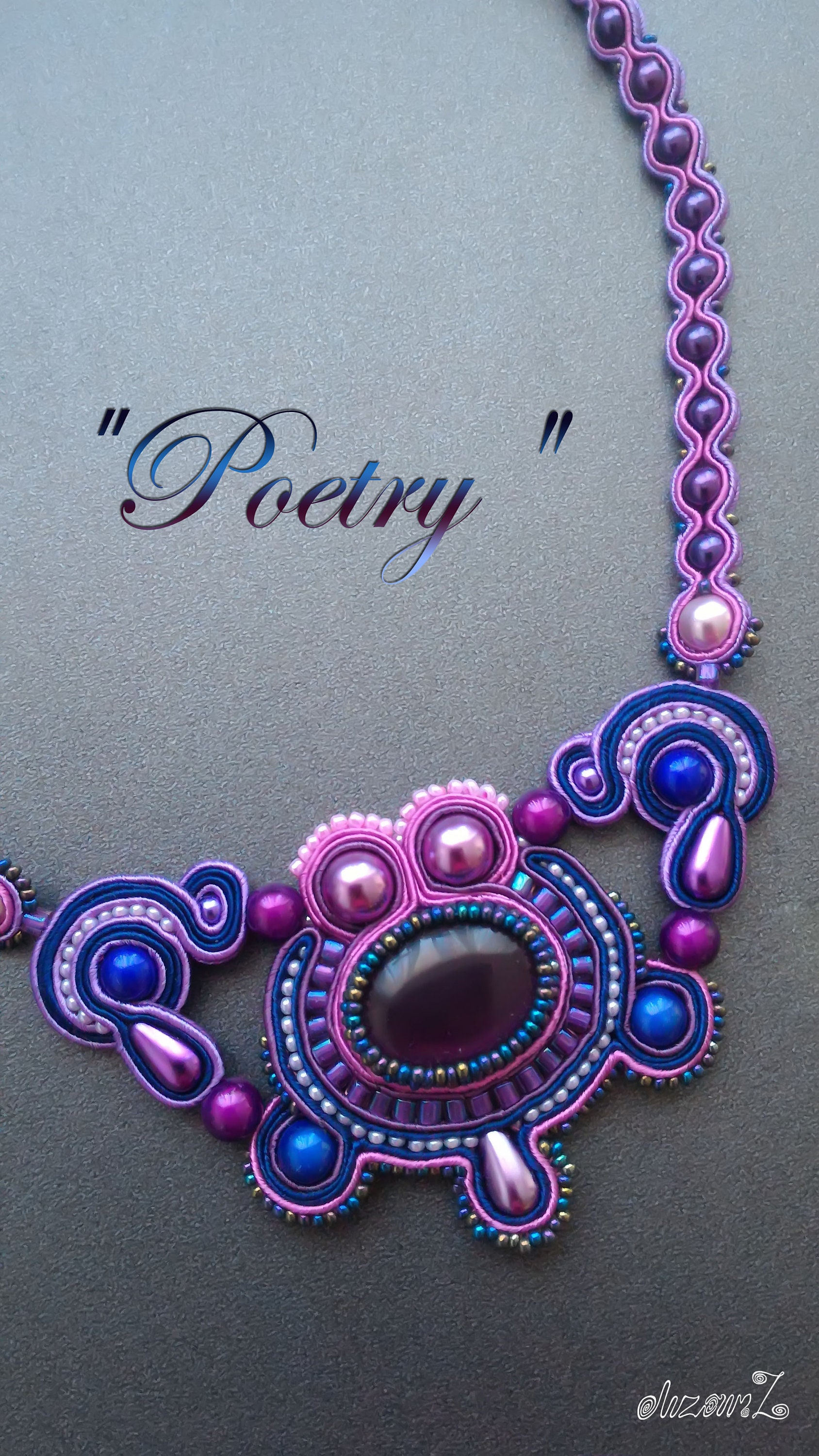 Soutache Halskette "Poesie", Schöne Farbkombination, Dunkellila Stein Katzenauge, Glasperlen, Handgefertigter Schmuck Soutache Halskette "Poesie", Schöne Farbkombination, Dunkellila Stein Katzenauge, Glasperlen, Handgefertigter Schmuck von SoutacheWorldShop