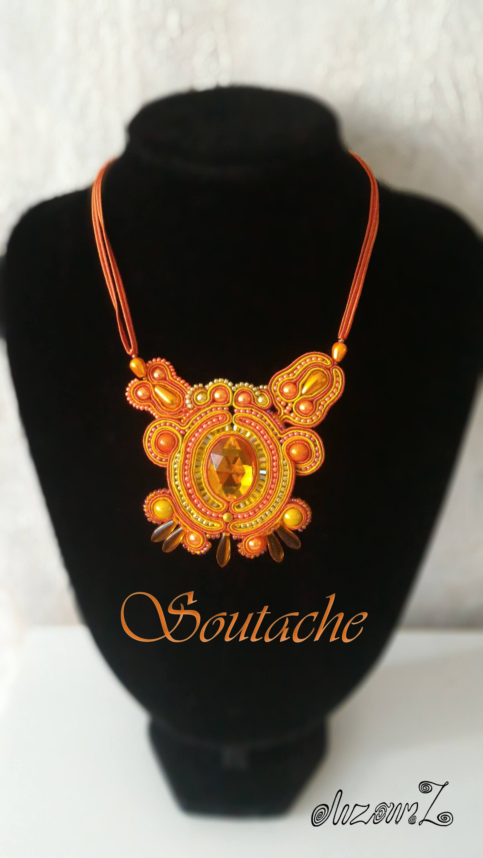 Soutache Kette "Blume Ägyptens", Sonnenorange, Schmuck, Handgefertigt, Exklusiv Soutache Kette "Blume Ägyptens", Sonnenorange, Schmuck, Handgefertigt, Exklusiv von SoutacheWorldShop