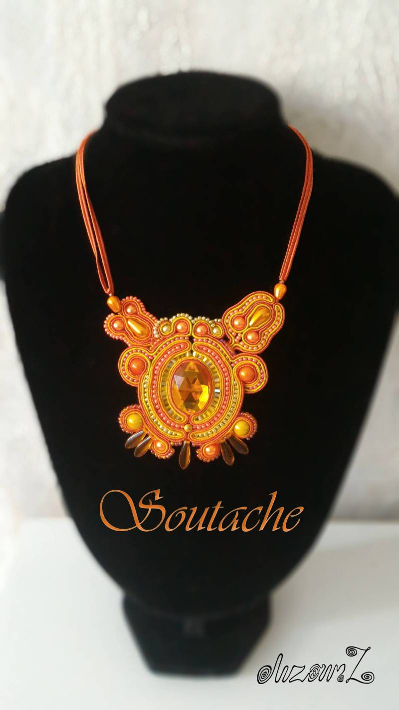Soutache Kette "Blume Ägyptens", Sonnenorange, Schmuck, Handgefertigt, Exklusiv von SoutacheWorldShop