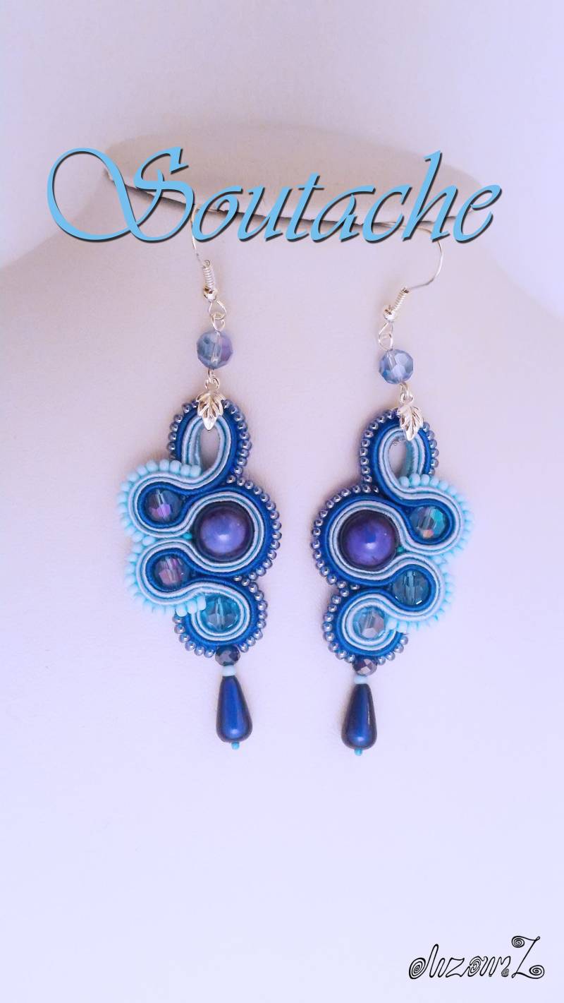 Wunderschöne Blaue Soutache Ohrringe, Elemente Von Swarovski, Geschenk Für Sie, Handgefertigter Schmuck von SoutacheWorldShop