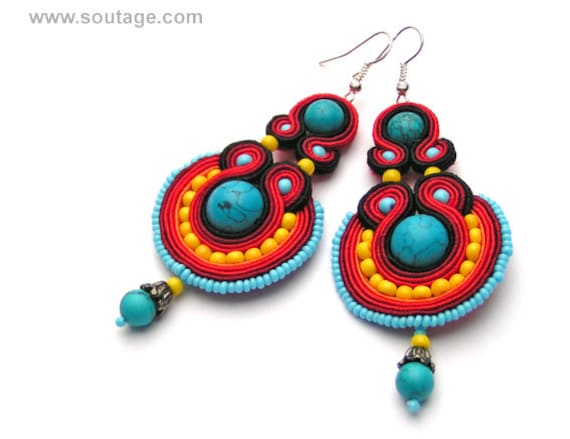 Blaue Sonne Soutache Ohrringe Bunte Boho - Hippie Türkis Schmuck Statement Geschenk Für Sie Blaue Sonne Soutache Ohrringe Bunte Boho - Hippie Türkis Schmuck Statement Geschenk Für Sie von SoutageAnka