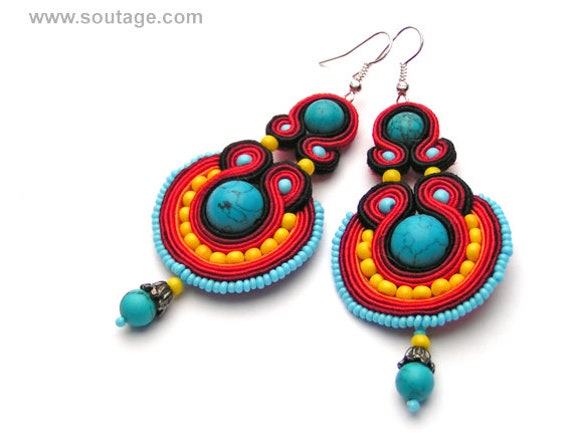 Blaue Sonne Soutache Ohrringe Bunte Boho - Hippie Türkis Schmuck Statement Geschenk Für Sie Blaue Sonne Soutache Ohrringe Bunte Boho - Hippie Türkis Schmuck Statement Geschenk Für Sie von SoutageAnka