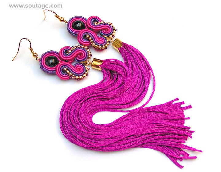 Fuchsia Dragon Soutache Ohrringe Sehr Lange Rosa Boho Quaste Statement Geschenk Für Frau Schmuck Fuchsia Dragon Soutache Ohrringe Sehr Lange Rosa Boho Quaste Statement Geschenk Für Frau Schmuck von SoutageAnka
