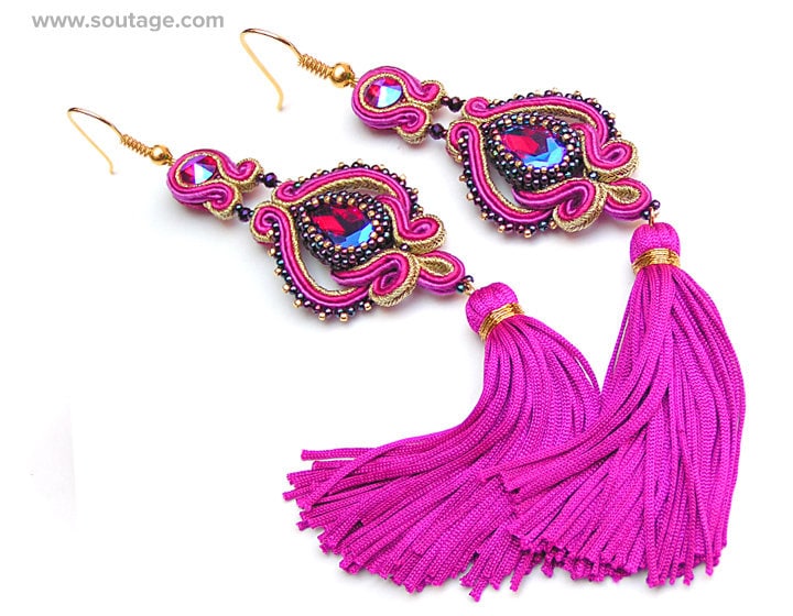 Fuchsia Lady Soutache Ohrringe Quaste Lange Statement Große Boho Hochzeit Für Frau Schmuck Fuchsia Lady Soutache Ohrringe Quaste Lange Statement Große Boho Hochzeit Für Frau Schmuck von SoutageAnka