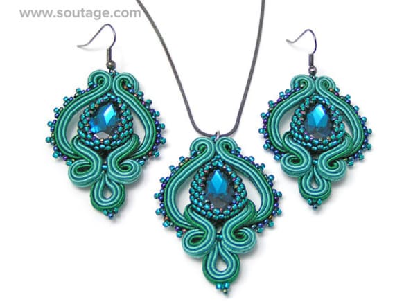 Kaa Auge Soutache Set Ohrringe Halskette Schmuck Blau Grün Kristall Teal Geschenk Kaa Auge Soutache Set Ohrringe Halskette Schmuck Blau Grün Kristall Teal Geschenk von SoutageAnka