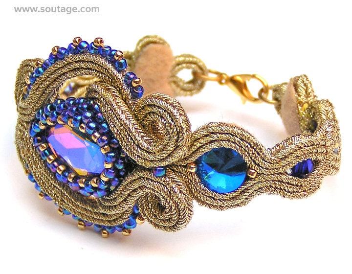 Lady in Gold-Blau Soutache Armband Blau Goldarmband Viktorianisch Hochzeitsarmband Brautarmband Schmuck Lady in Gold-Blau Soutache Armband Blau Goldarmband Viktorianisch Hochzeitsarmband Brautarmband Schmuck von SoutageAnka