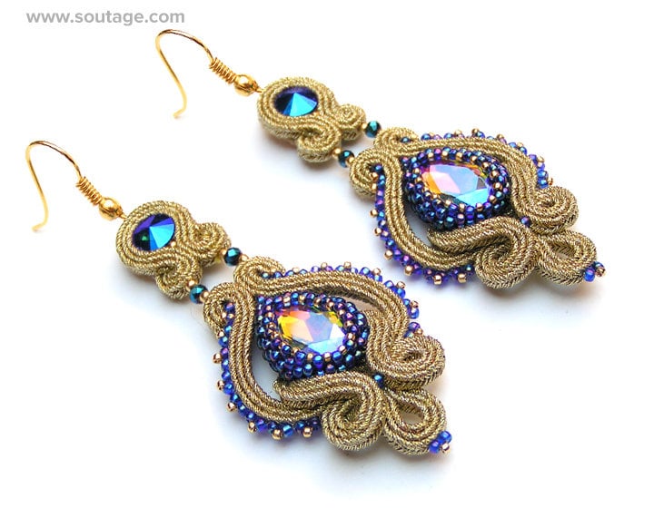 Lady in Gold Blau Soutache Ohrringe Hochzeit Braut Statement Schmuck Geschenk Für Sie Lady in Gold Blau Soutache Ohrringe Hochzeit Braut Statement Schmuck Geschenk Für Sie von SoutageAnka