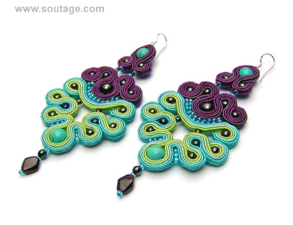 Lavendel Ohrringe Soutache Türkis-Lila Lange Boho Große Statement Für Frau Schmuck Lavendel Ohrringe Soutache Türkis-Lila Lange Boho Große Statement Für Frau Schmuck von SoutageAnka