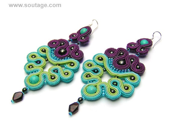 Lavendel Ohrringe Soutache Türkis-Lila Lange Boho Große Statement Für Frau Schmuck Lavendel Ohrringe Soutache Türkis-Lila Lange Boho Große Statement Für Frau Schmuck von SoutageAnka
