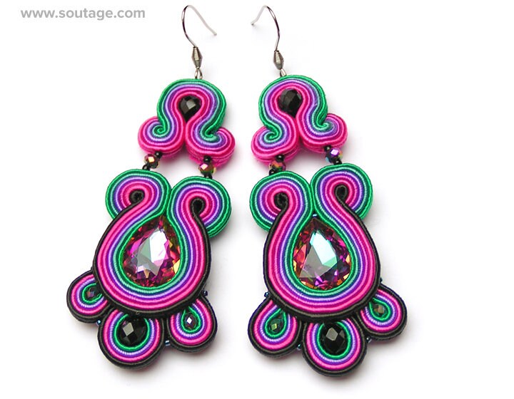Rosa Grün Tulip Soutache Ohrringe Kristall Statement Bunte Schmuck Big Boho Geschenk Für Frau Rosa Grün Tulip Soutache Ohrringe Kristall Statement Bunte Schmuck Big Boho Geschenk Für Frau von SoutageAnka