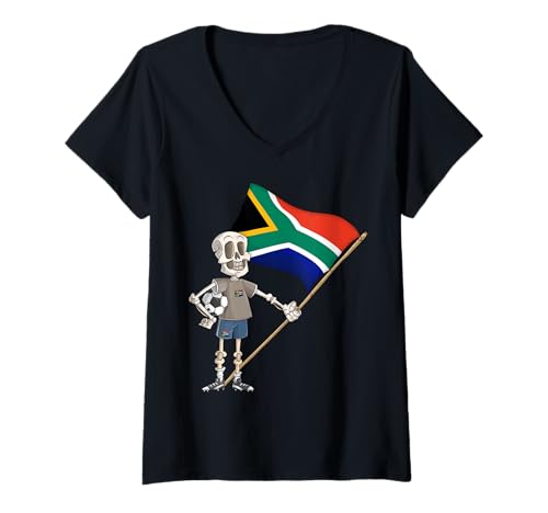 Damen Südafrika Skelett/Südafrikaner Fans T-Shirt mit V-Ausschnitt von South Africa Fans