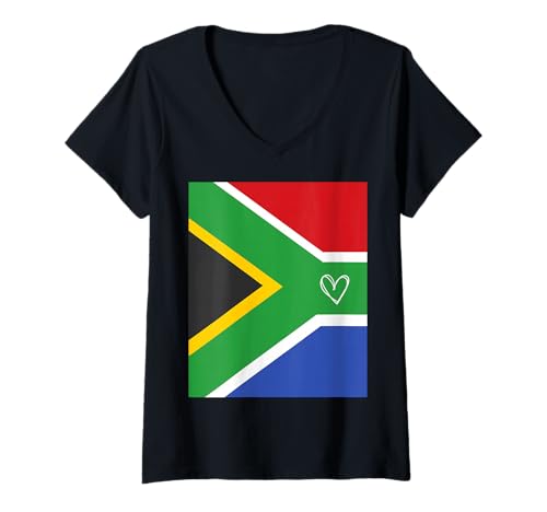 Damen Südafrika-Flagge, Südafrikanisches Herz, stolzer Nationaltag T-Shirt mit V-Ausschnitt von South Africa Flag South African Proud Gifts Idea