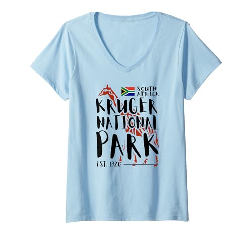 Damen Krüger Nationalpark Südafrika Flagge Safari Giraffe Afrika T-Shirt mit V-Ausschnitt von South Africa Kruger National Reserve Souvenirs