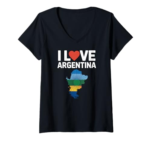 Damen I Love Argentinien Herzkarte Flagge Design T-Shirt mit V-Ausschnitt von South American Country Pride Love Heritage
