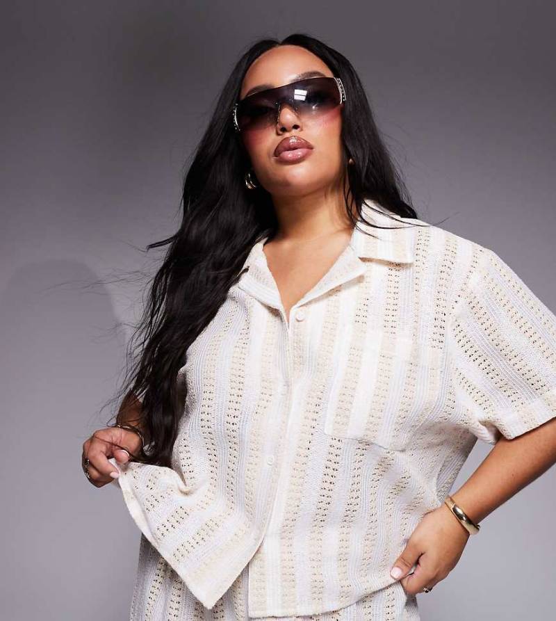 South Beach Curve - Gehäkelte Hemdbluse mit Kachelmuster in Beige und Cremeweiß-Neutral von South Beach Curve