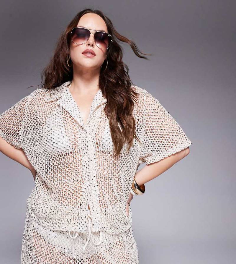 South Beach Curve - Gehäkeltes Strandhemd in Cremeweiß, Kombiteil-Neutral von South Beach Curve