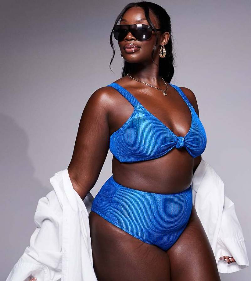 South Beach Curve - Gekräuselte Bikinihose in Blau von South Beach Curve