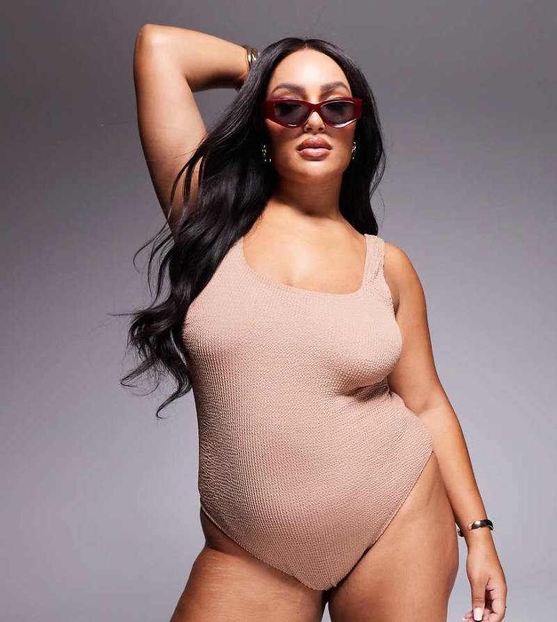 South Beach Curve - Gekräuselter Badeanzug in Tigeraugen-Braun-Bunt von South Beach Curve