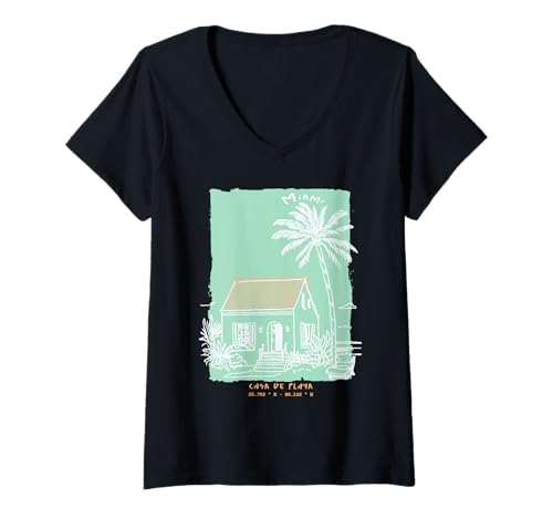 Damen Miami Florida Souvenir South Beach, Vintage-Retro-Kunst T-Shirt mit V-Ausschnitt von South Beach Retro Co.