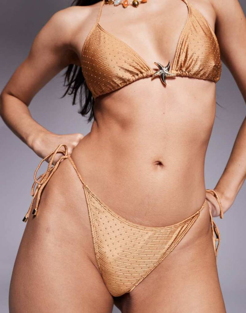 South Beach - Bikinihose in Hellbraun mit Seesterndetail und seitlichen Bindebändern-Brown von South Beach