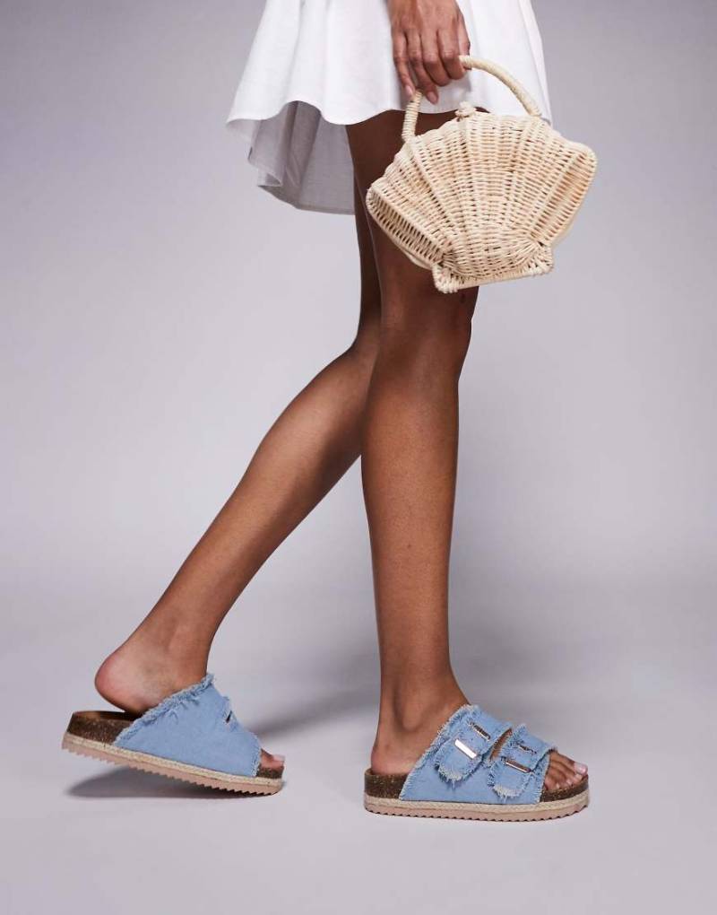 South Beach - Espadrille-Sandalen aus ausgefranstem Denim mit zwei Schnallen-Schwarz von South Beach